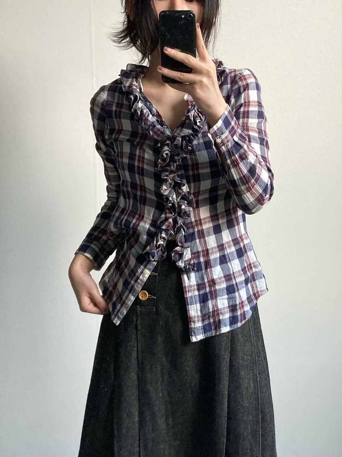 프릴 체크 셔츠 상품이미지1