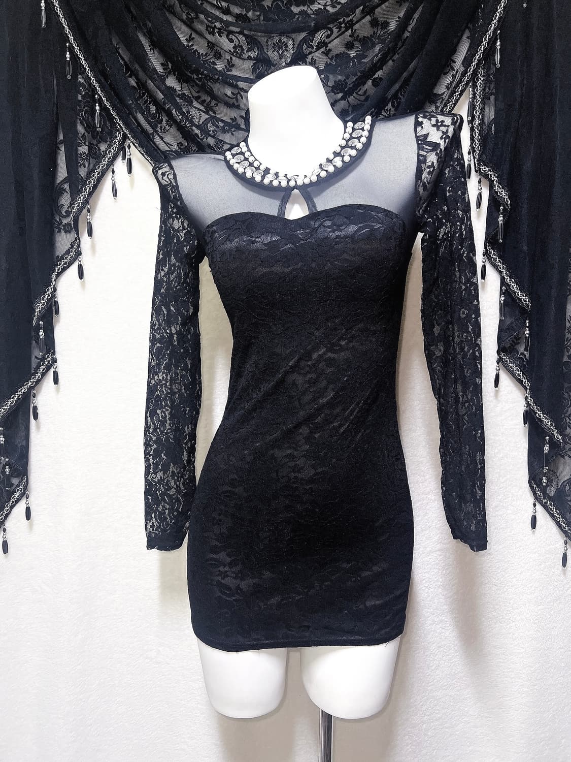 오네갸루 히메 진주 큐빅 블랙 레이스 시스루 망사 원피스 드레스 섹시 상품이미지6
