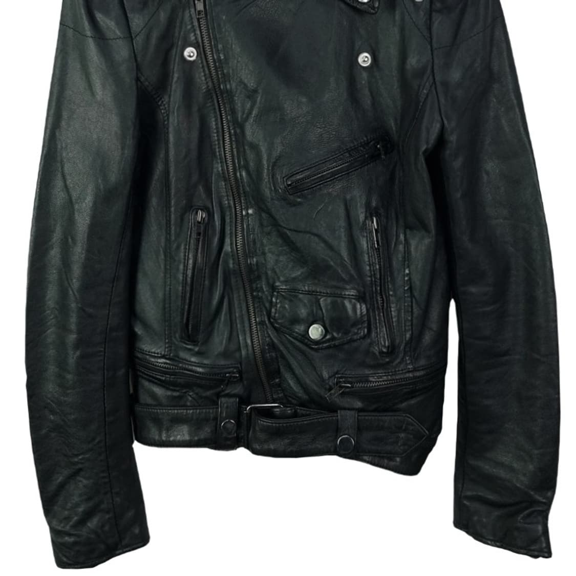 [빈티지] 리얼 램스킨 양가죽 고딕 사선 라이더 가죽 자켓 M18718 상품이미지5