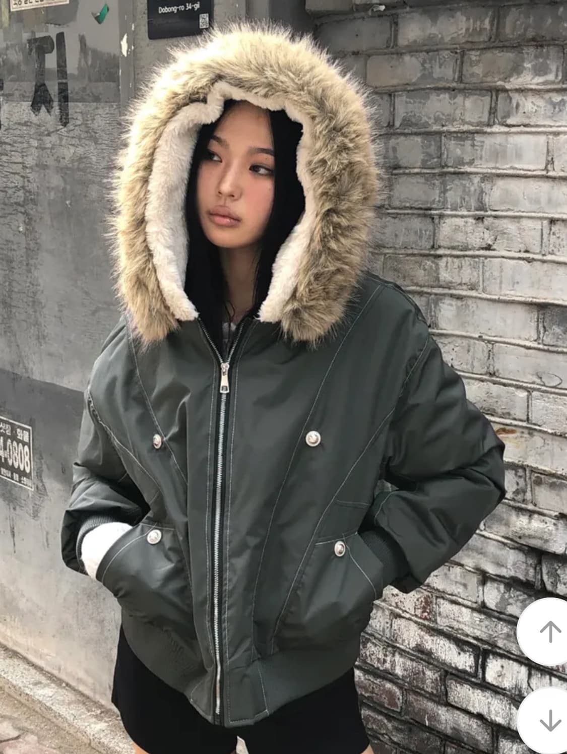 원더원더 스티치 퍼 야상 자켓 블랙 상품이미지2