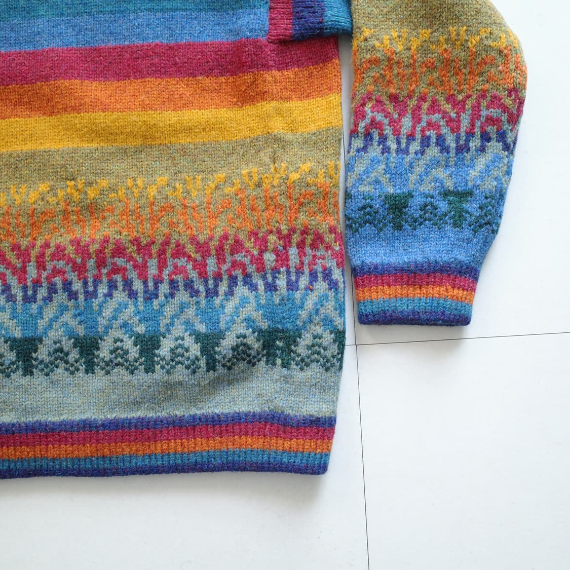 90s 엘엘빈 에스닉 나바호 아즈텍 아일랜드제 울 100% 니트 L 상품이미지8