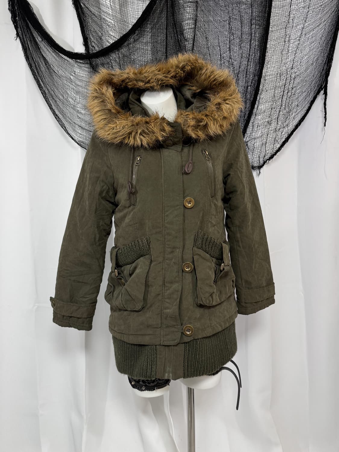 khaki fur hood hacket 상품이미지1
