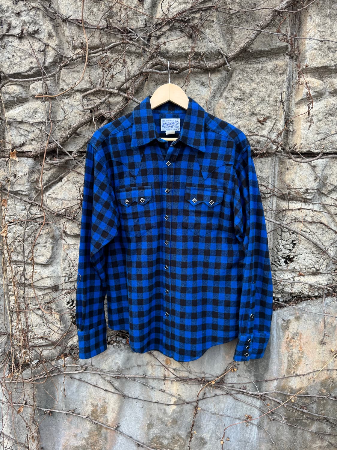 80s 락마운트 빈티지 버팔로 체크 웨스턴 셔츠 블루 상품이미지1