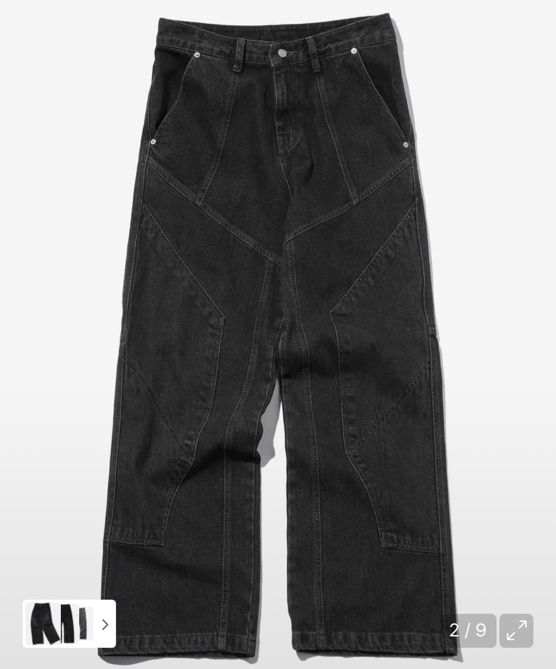 꼼파뇨 믹스드 절개 와이드 데님 팬츠 블랙 상품이미지2