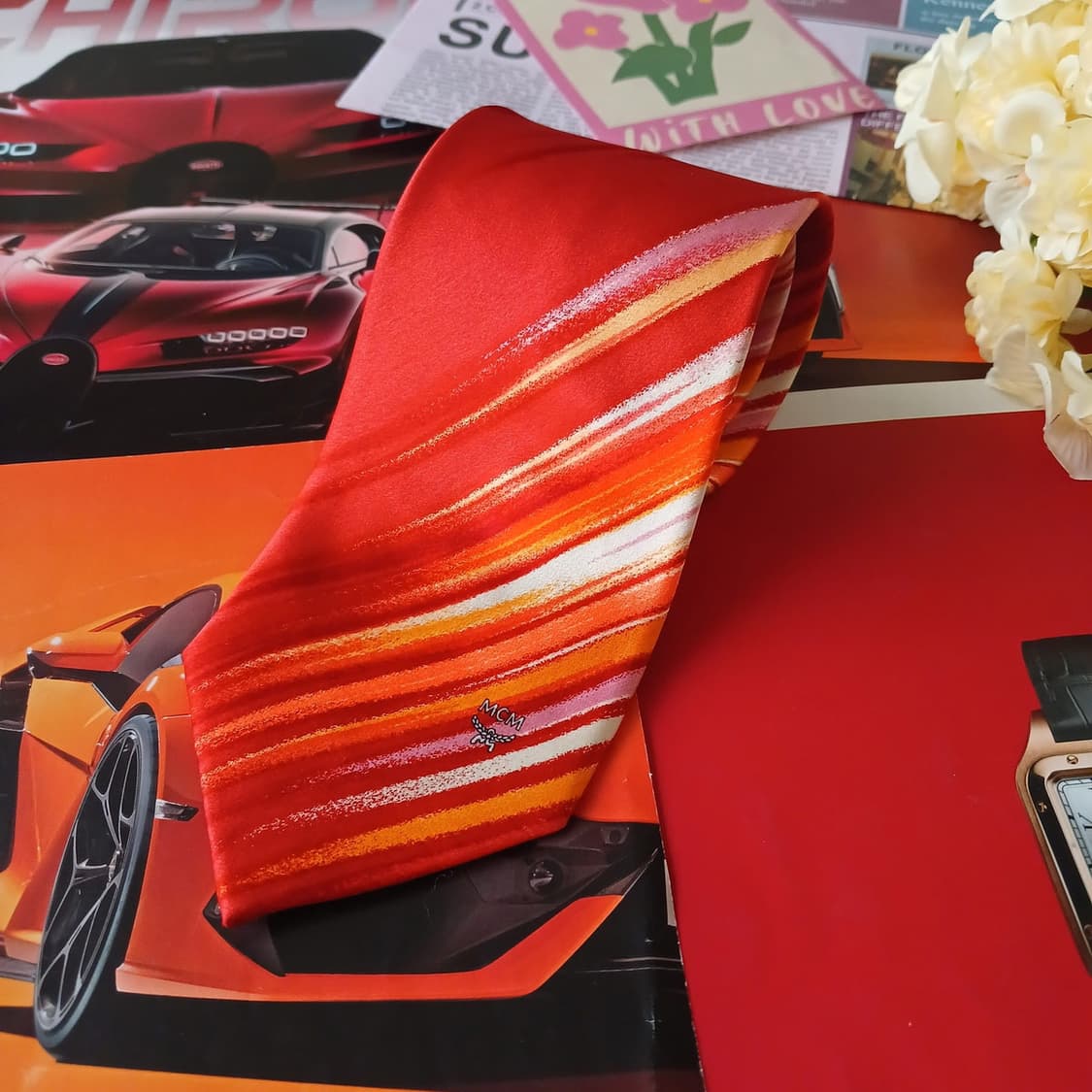 MCM 실크 레드 스트로크 아트 넥타이 9.1cm A+등급 A19109
 상품이미지2