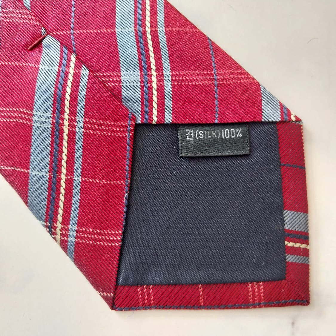 아쿠아스큐텀 실크 레드 체크 패턴 넥타이 9.4cm A+등급 K1958 상품이미지9