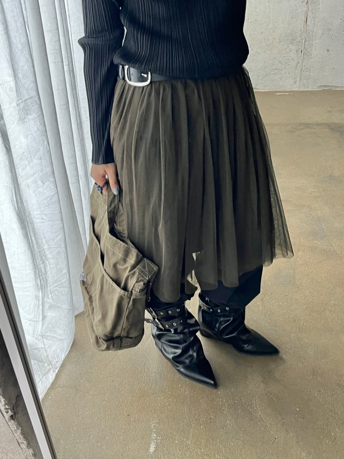 Rope 로페 더블 튤 스커트 다크 그린 상품이미지1