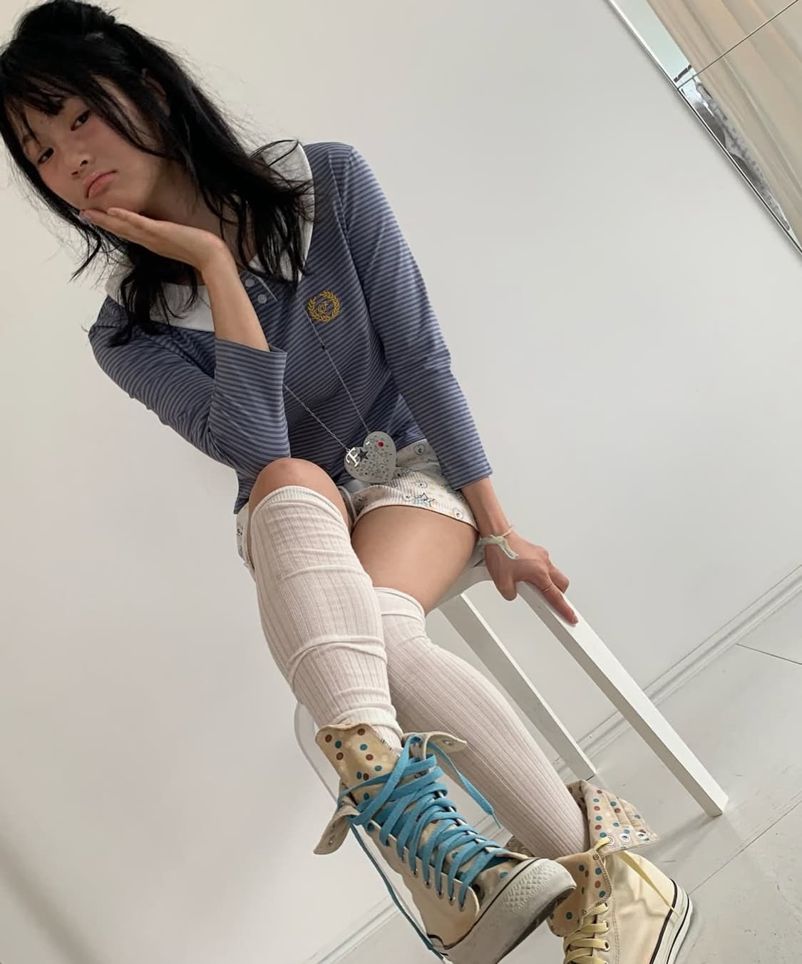 peter pan collar stripe top (beige) 상품이미지3