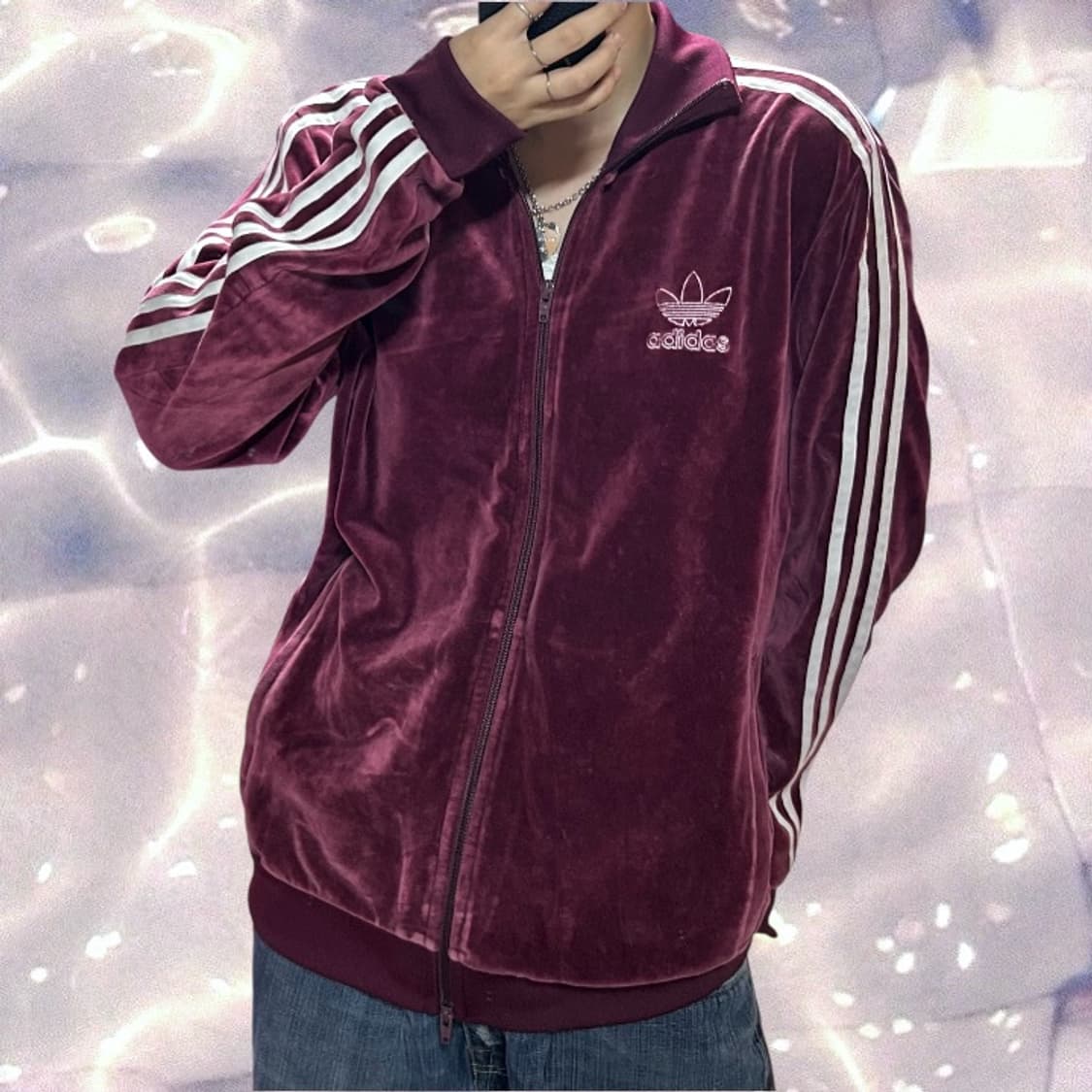 아디다스 대장 파이어버드 벨루어 벨벳 져지 버건디 레드 M  상품이미지2