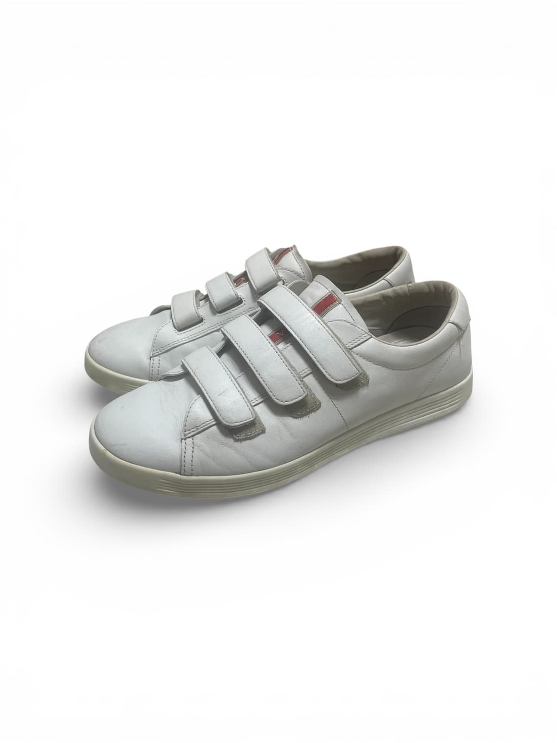 275) 프라다 레더 벨크로 가죽 스니커즈 신발 화이트 상품이미지1