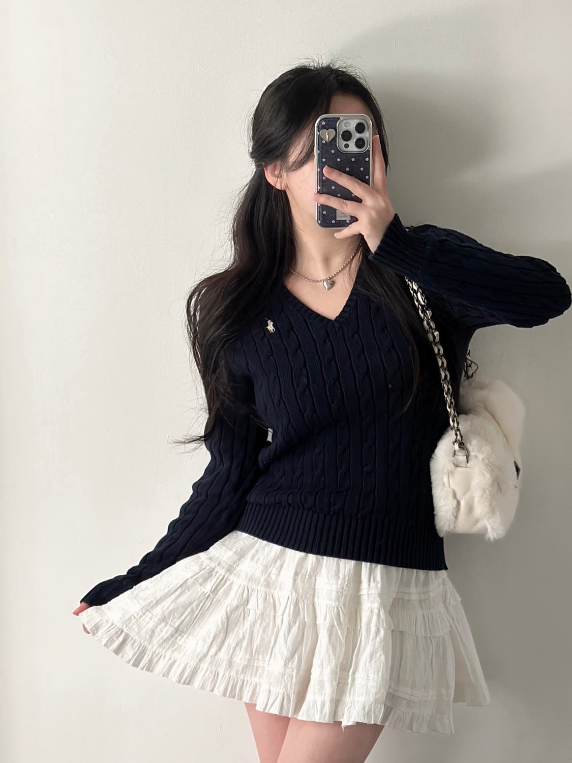 폴로 랄프로렌 네이비 V넥 케이블 니트  상품이미지2