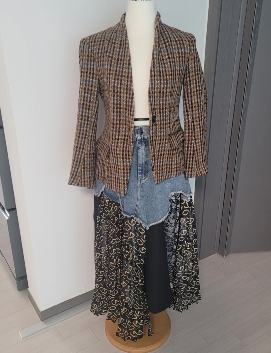 [유니크/레이어드] 데님 패치워크 언밸런스 데님스커트 상품이미지5