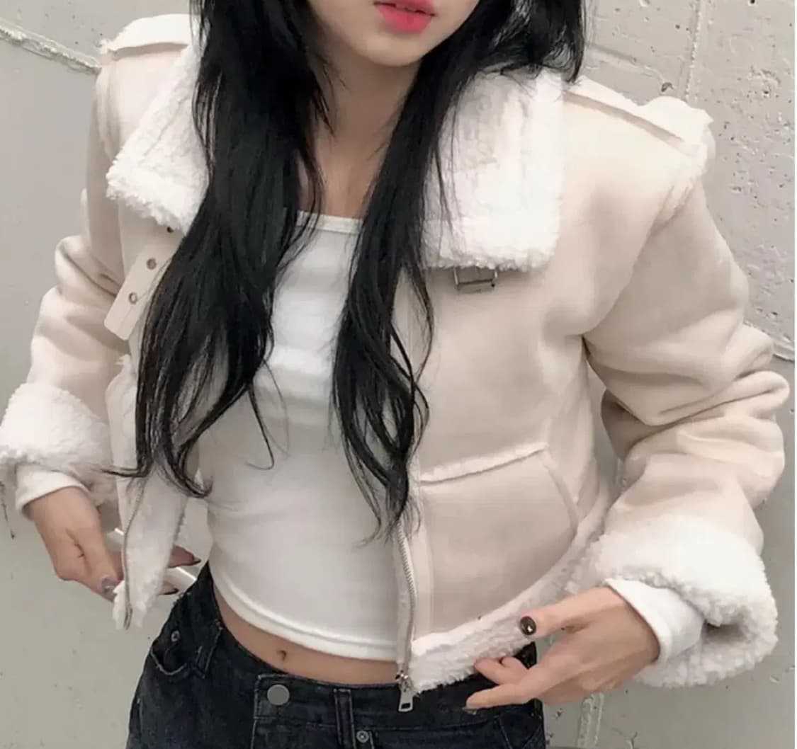 아이보리 스웨이드 무스탕 퍼 자켓 상품이미지1