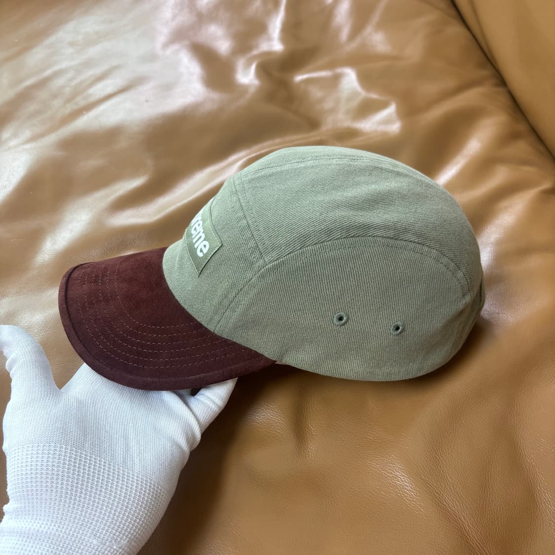 슈프림 캠프캡 모자 박스로고 23ss 스웨이드 바이저 라이트 올리브 상품이미지5