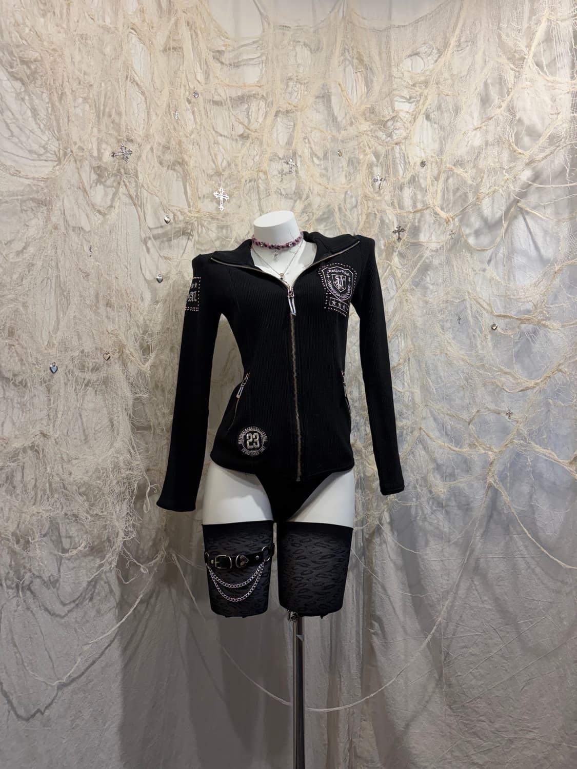 Y2K high-neck stud Glitter zip up 상품이미지2