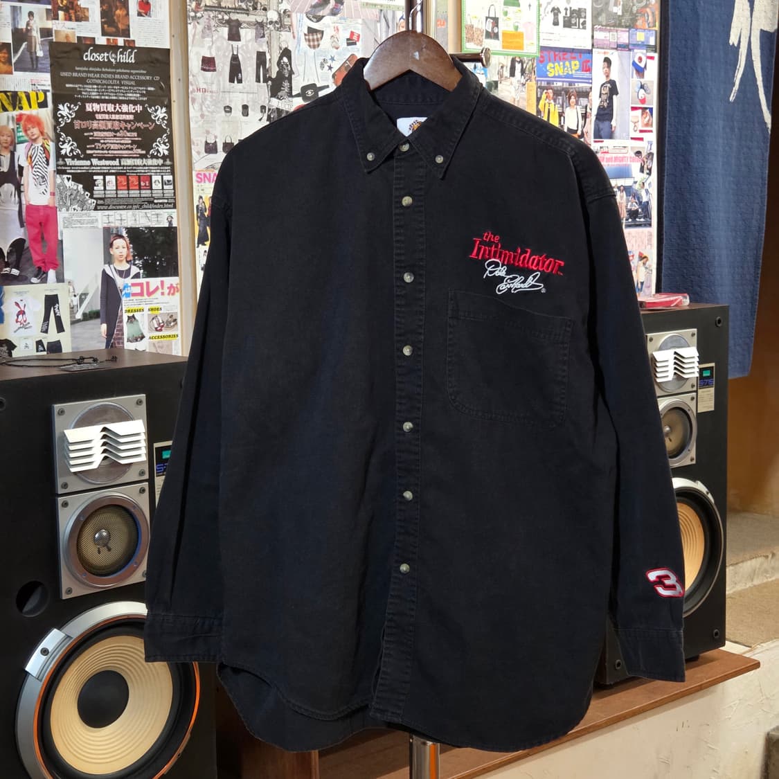 빈티지 블랙 자수 패치워크 코튼 셔츠 상품이미지1