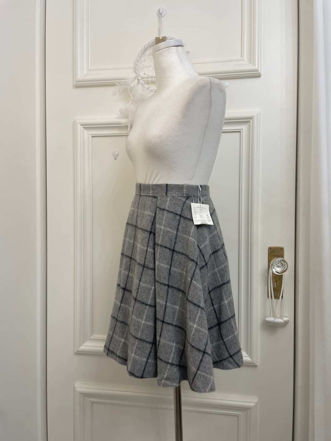 gray check pleats point midi skirt 상품이미지2