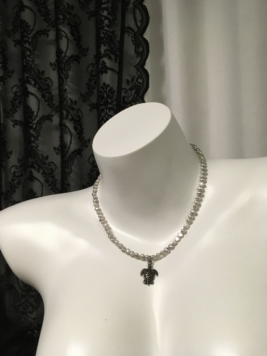 Vintage 거북이 팬던트 다크 실버 진주 네크리스 목걸이  상품이미지5