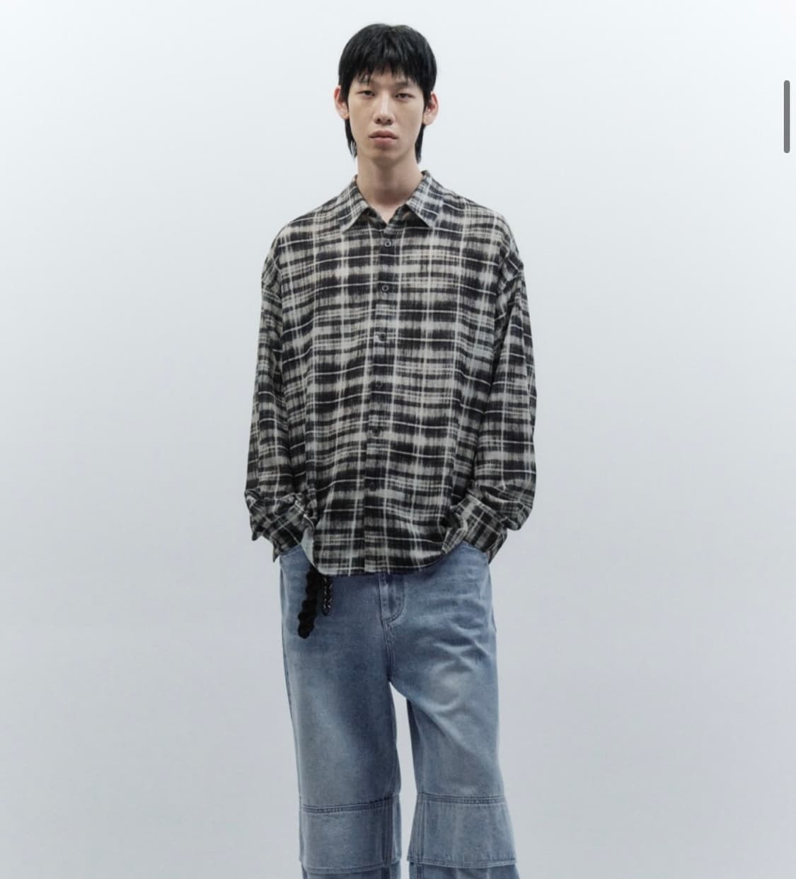 인사일런스 오버핏 체크 프린트 셔츠 BLACK L사이즈 상품이미지3