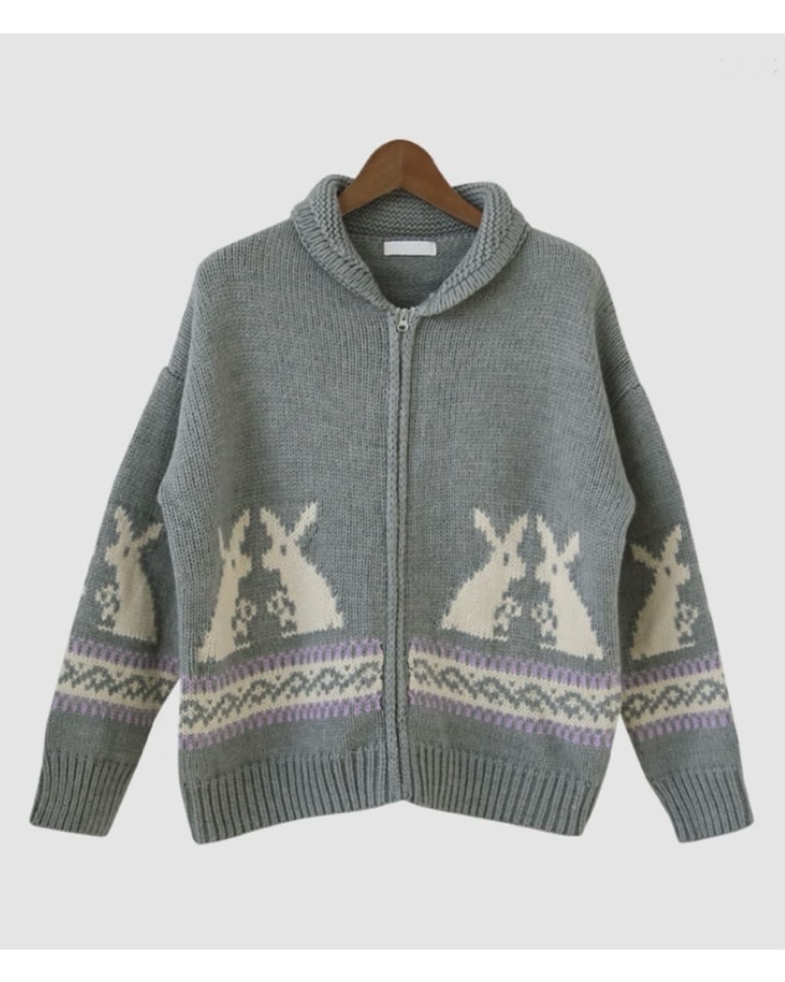 어리틀빗 rabbit wool knit zip-up_그레이 상품이미지1