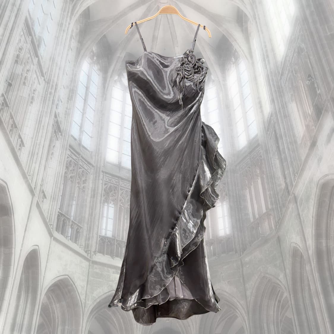 빈티지 실버 오간자 러플 파티 드레스 상품이미지5
