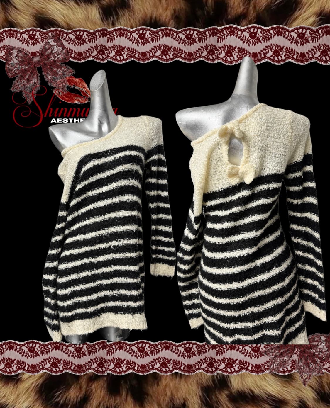 갸루 스트라이프 리본니트 상품이미지1