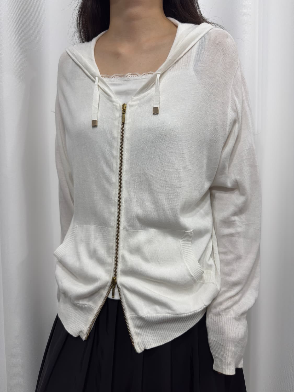 white knit hood twoway zipup 상품이미지2