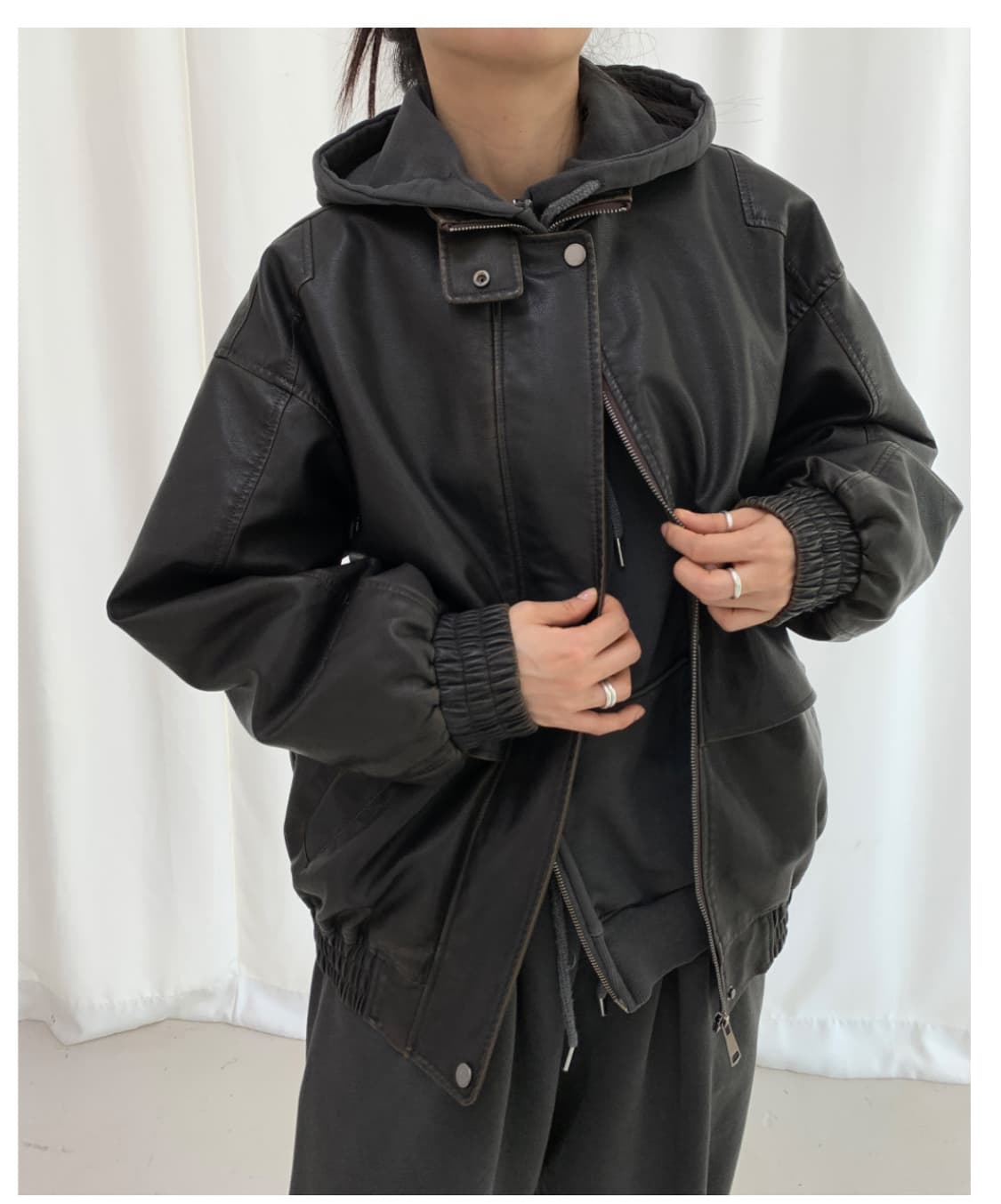 (오늘만세일)페인티드우드 빈티지 레더 점퍼 (레더자켓) 상품이미지2