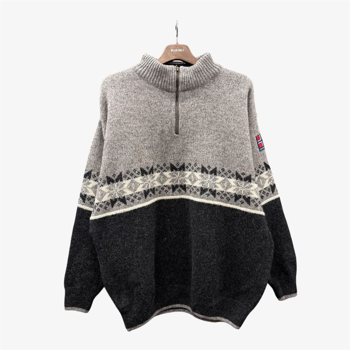 USA VINTAGE 반집업 울니트 노르딕 패턴 암패치 디테일 그레이 상품이미지1