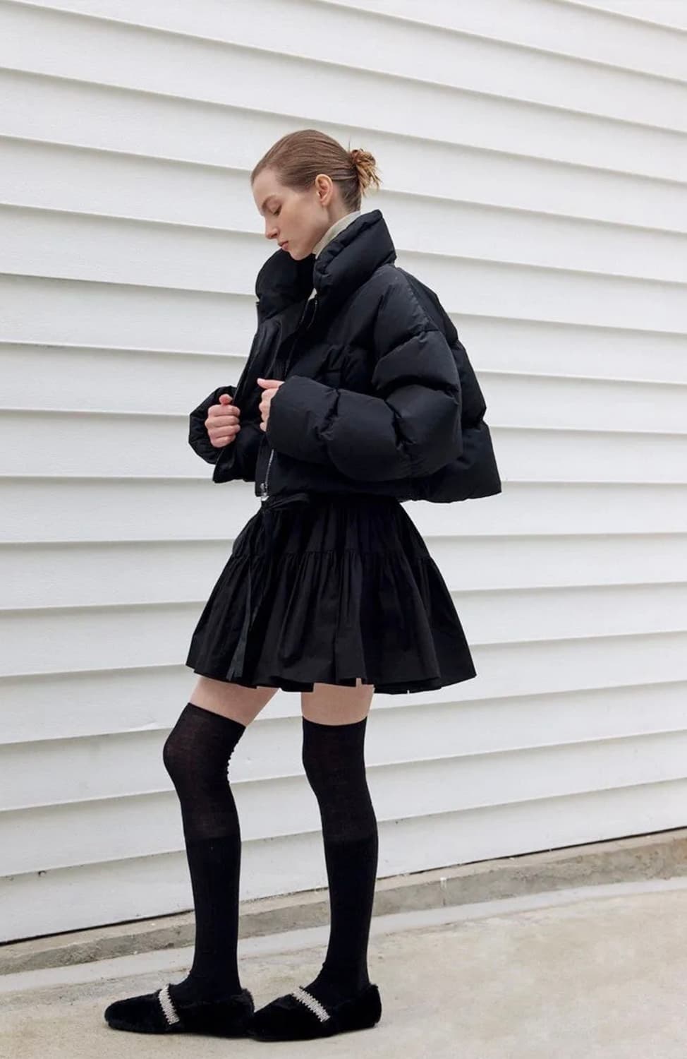 더티스 리본 숏 구스다운 패딩 블랙 상품이미지4