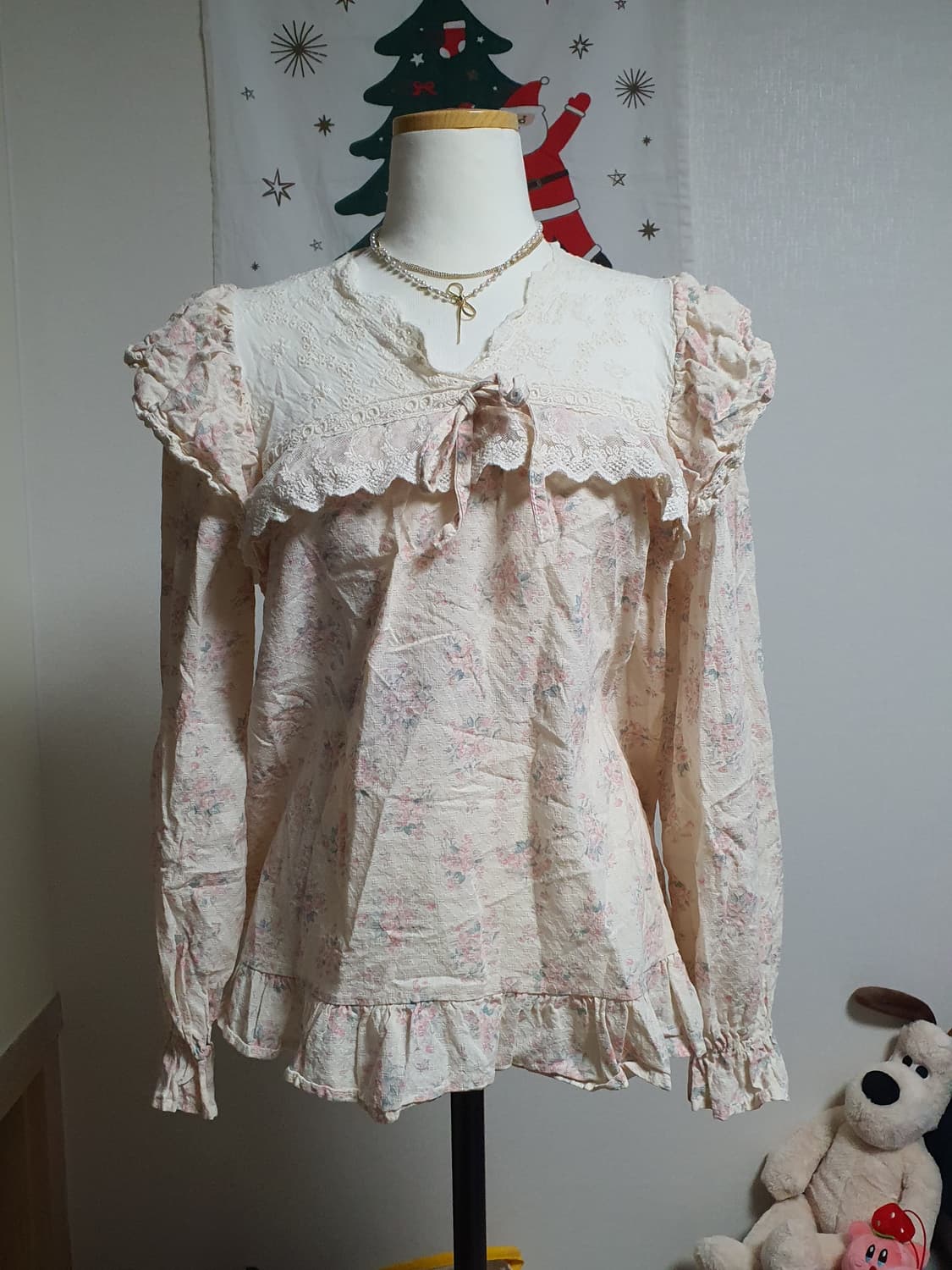 [모리걸] 플라워 레이스 셔츠 상품이미지1