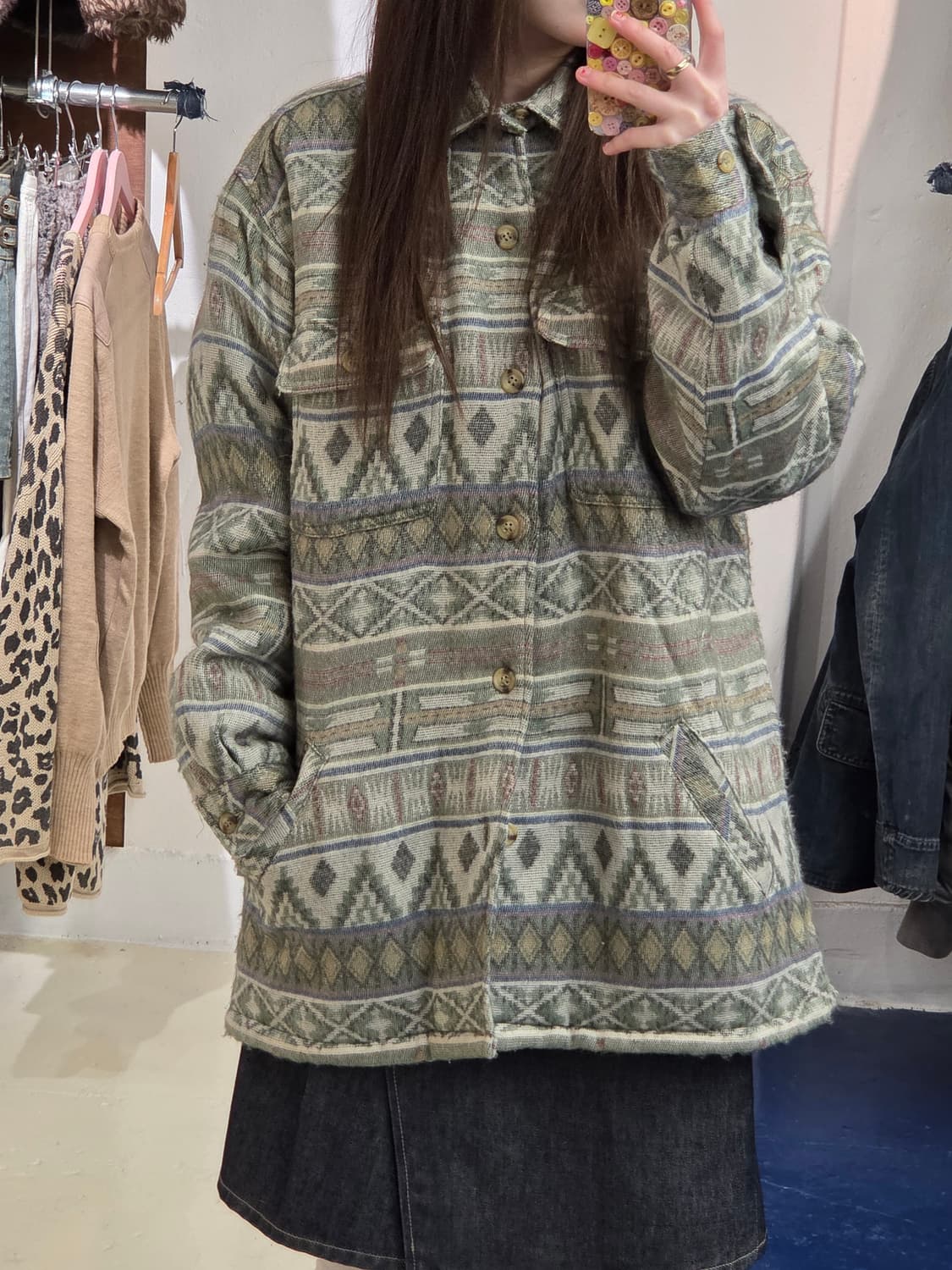 Japanese vtg 나바호 양털 플란넬 셔츠 상품이미지1