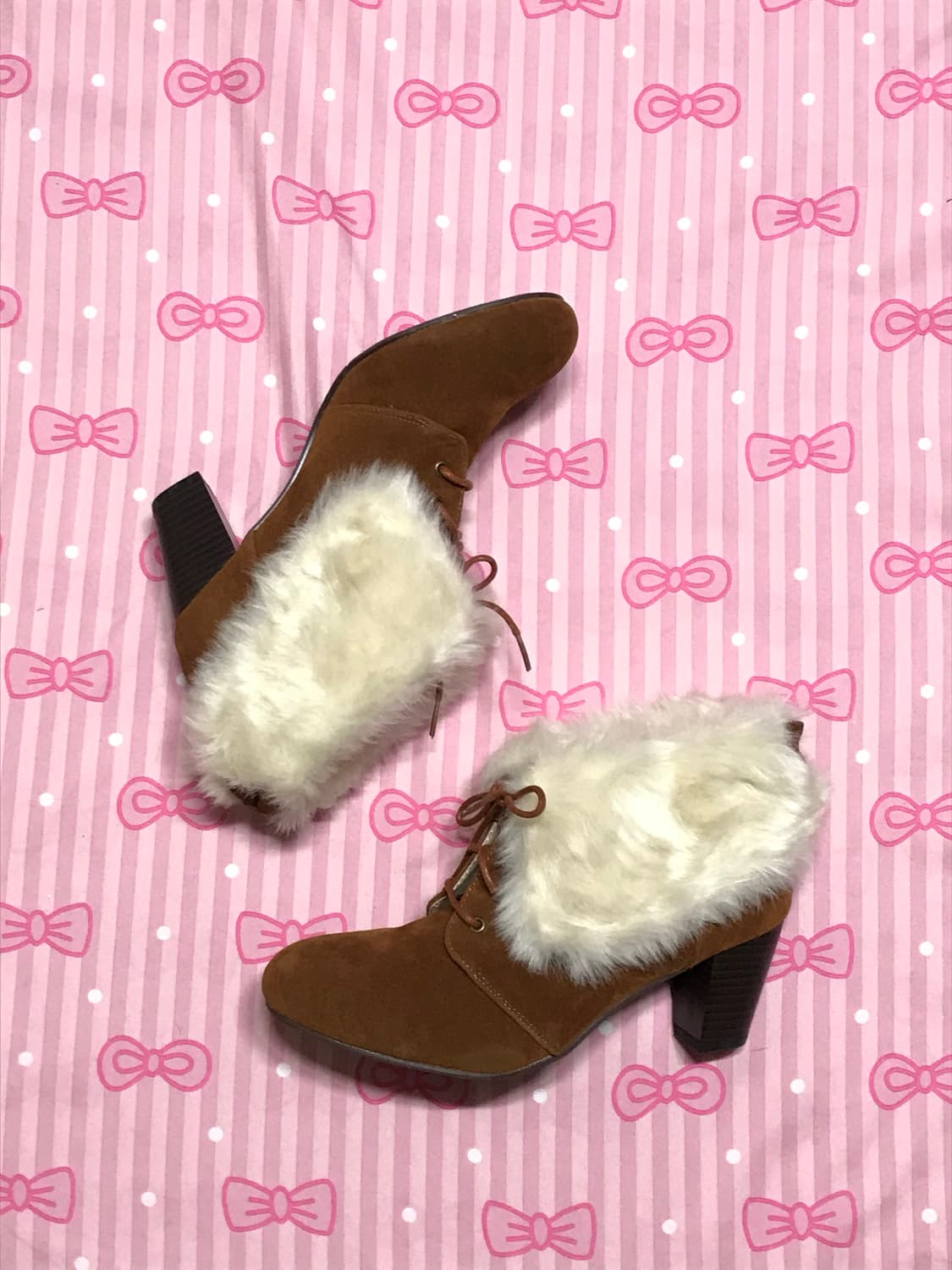 라떼갸루 퍼 리본 앵클부츠 오네 히메 샤이루 상품이미지2