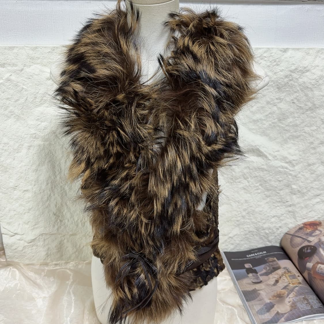 빈티지 고딕 밀레니엄 라쿤퍼 염소새끼털 양가죽 조끼 베스트 상품이미지1
