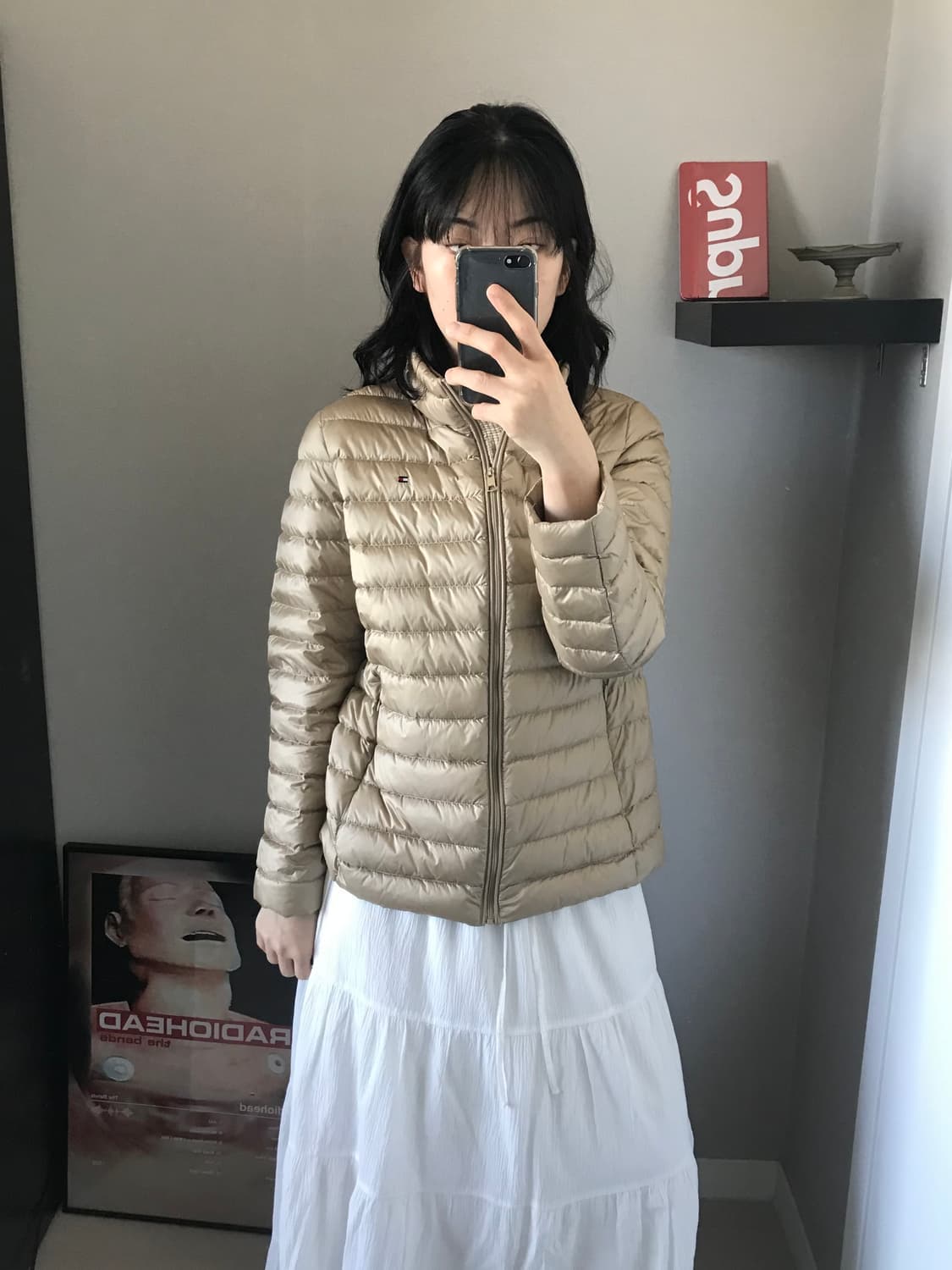 타미힐피거 로고 베이지 경량 패딩 상품이미지1