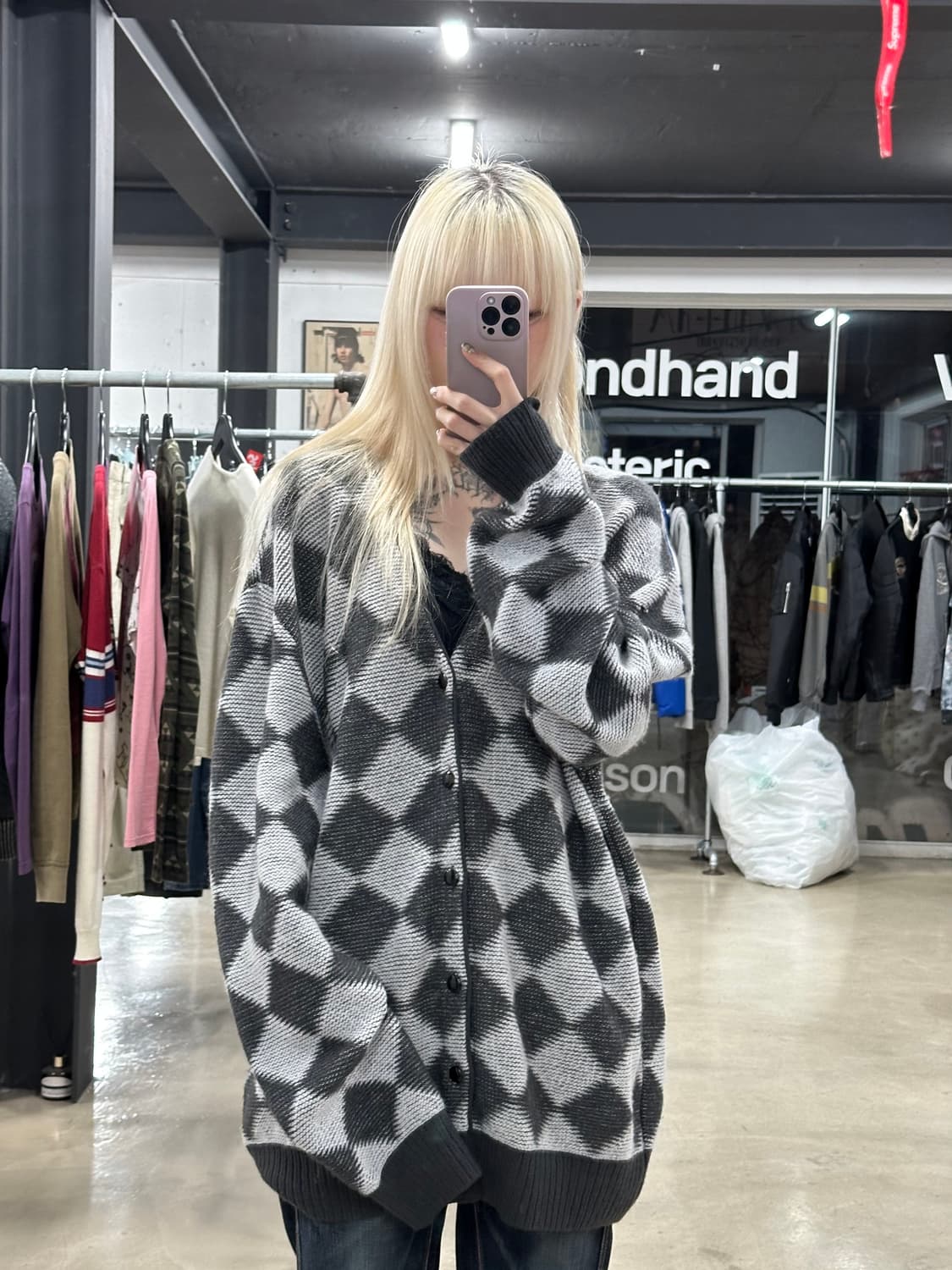 니들스 다이아몬드 패턴 니트 가디건 상품이미지1