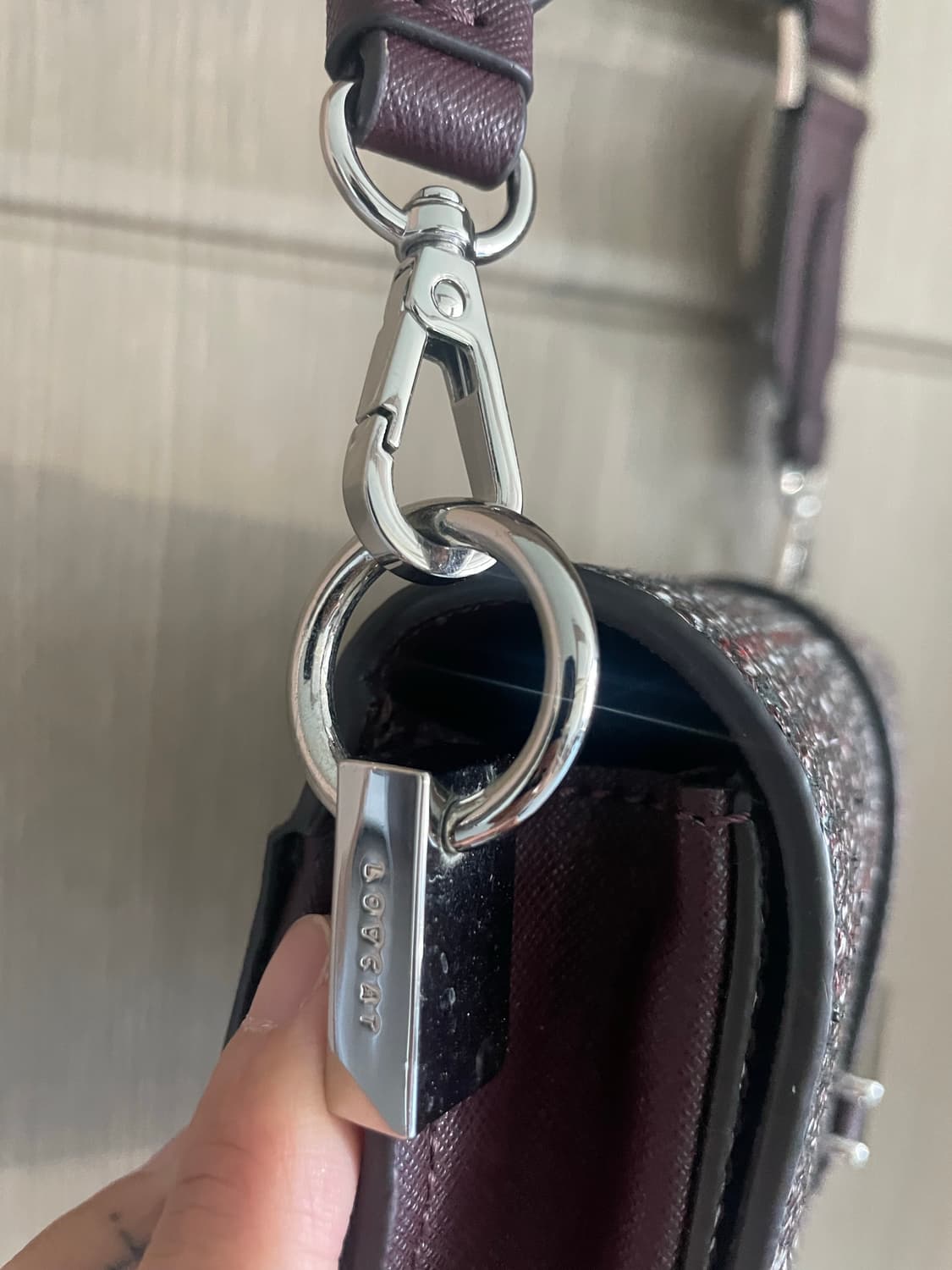 러브캣 퍼플 트위드 패턴 새들백 상품이미지3