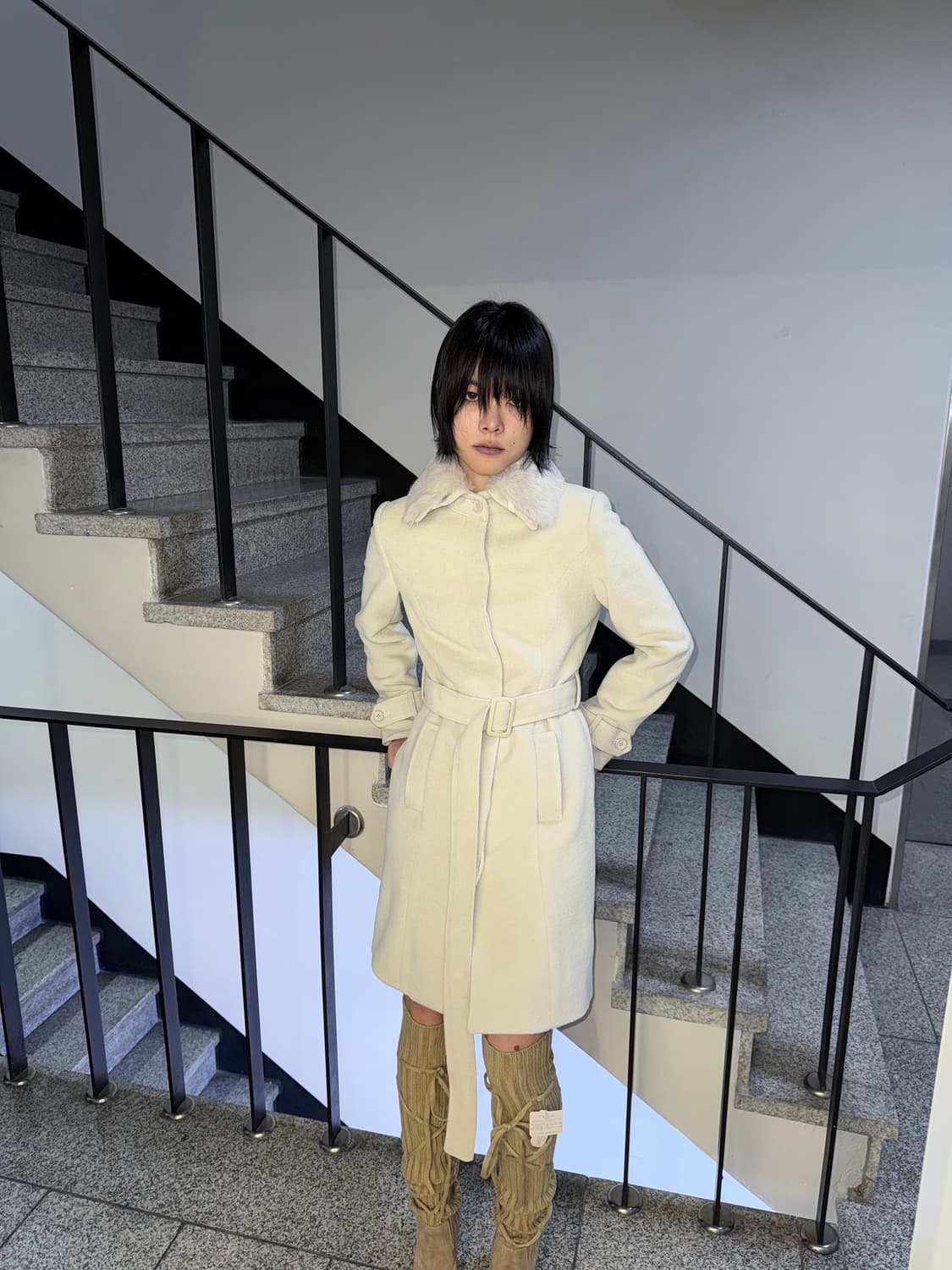 fur collar single coat 상품이미지1