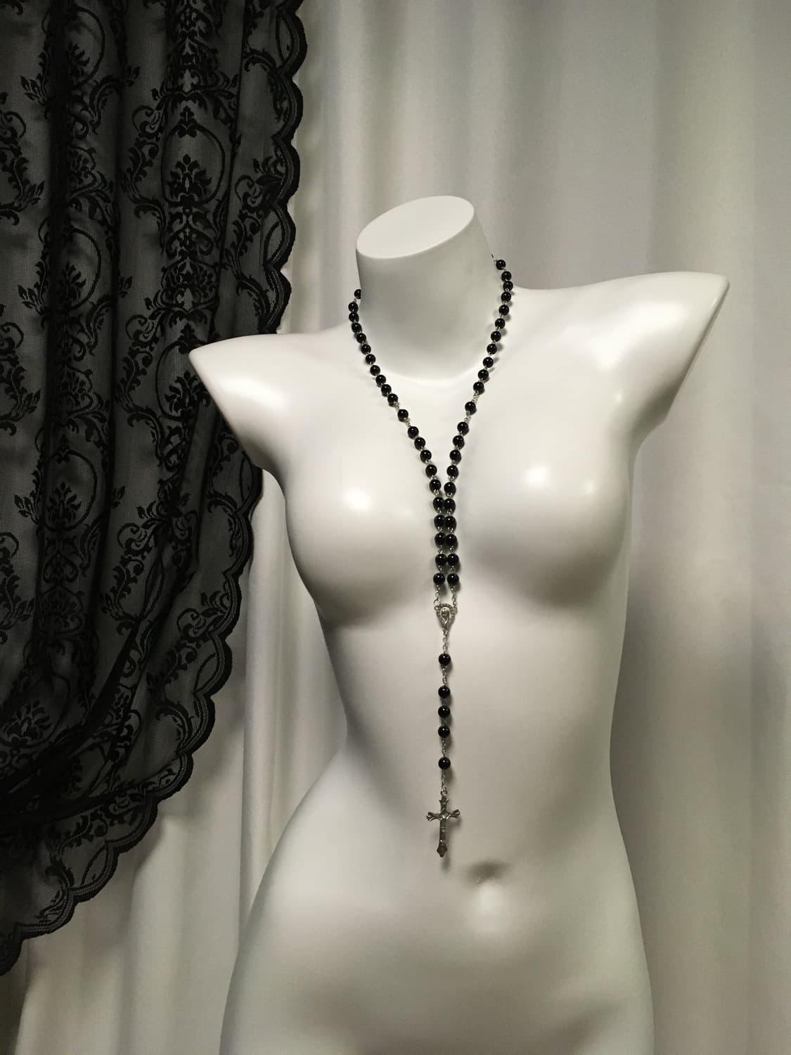 Vintage 핀터레스트 나나 블랙 십자가 로자리오 묵주 목걸이 상품이미지4