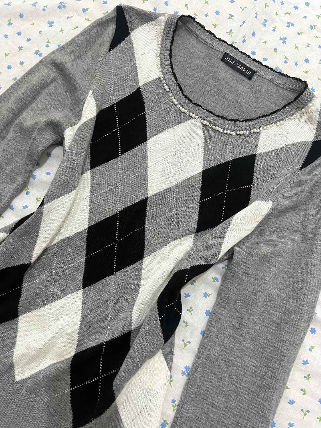 일브 리즈리사깔 아가일 니트 로걀탑 오네히메갸루 일본빈티지 일녀핀터프레피 상품이미지2