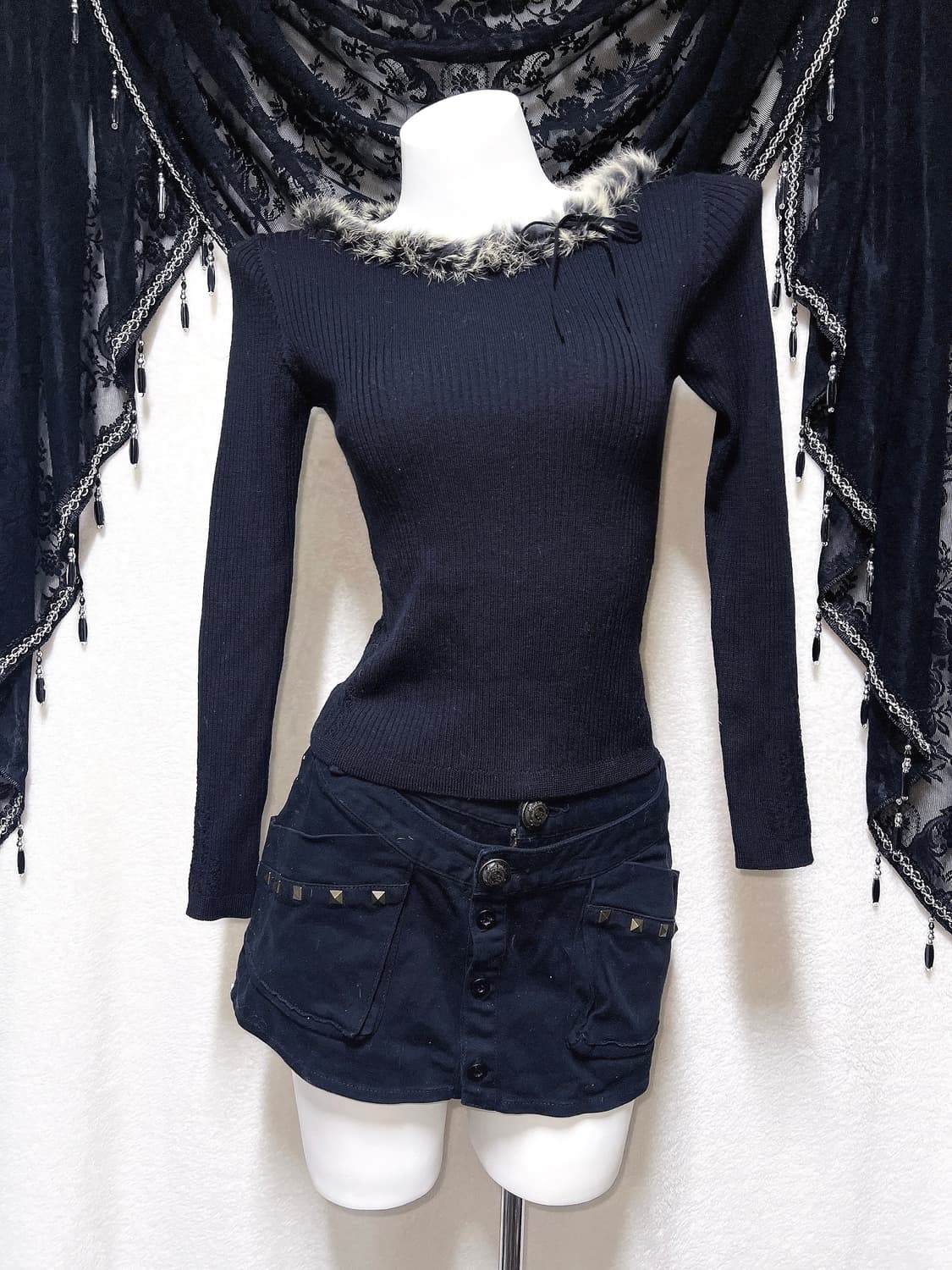 래빗퍼트리밍 오네갸루 펑크 y2k 00 와투케 섹시 골지 니트 긴팔탑 상품이미지5