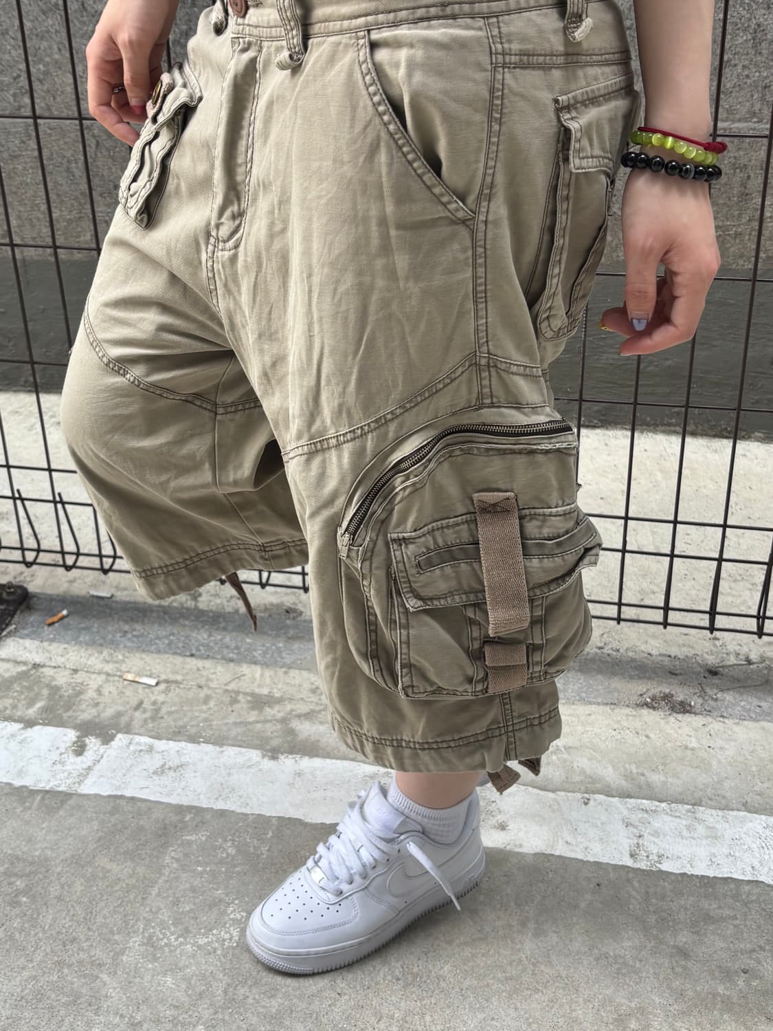 빈티지 카키 멀티포켓 카고 반바지 상품이미지5