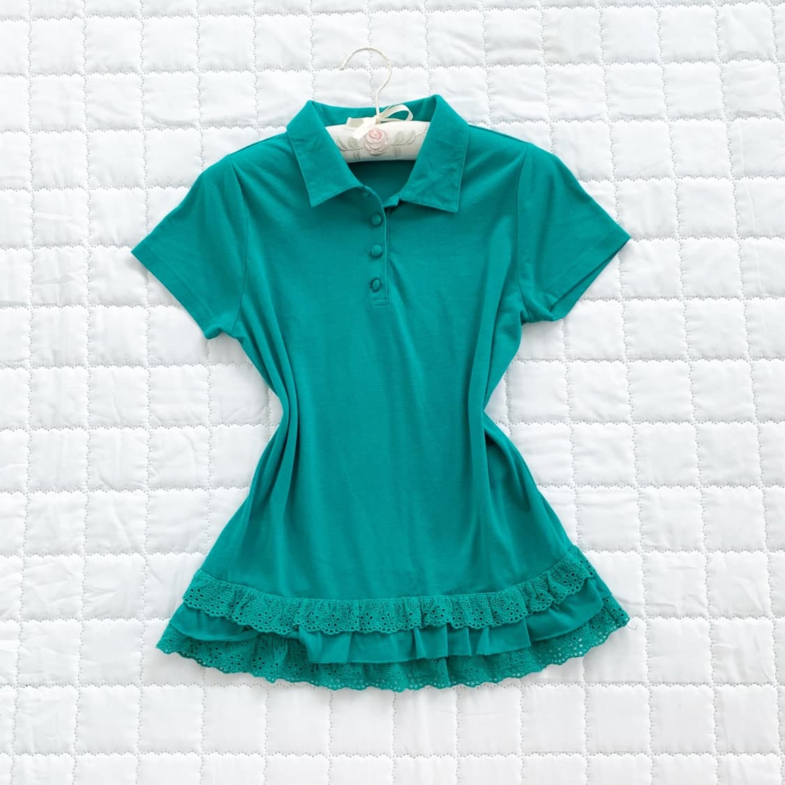 일본빈티지 Mint ♥ 청록민트 카라 프릴 탑 상품이미지1