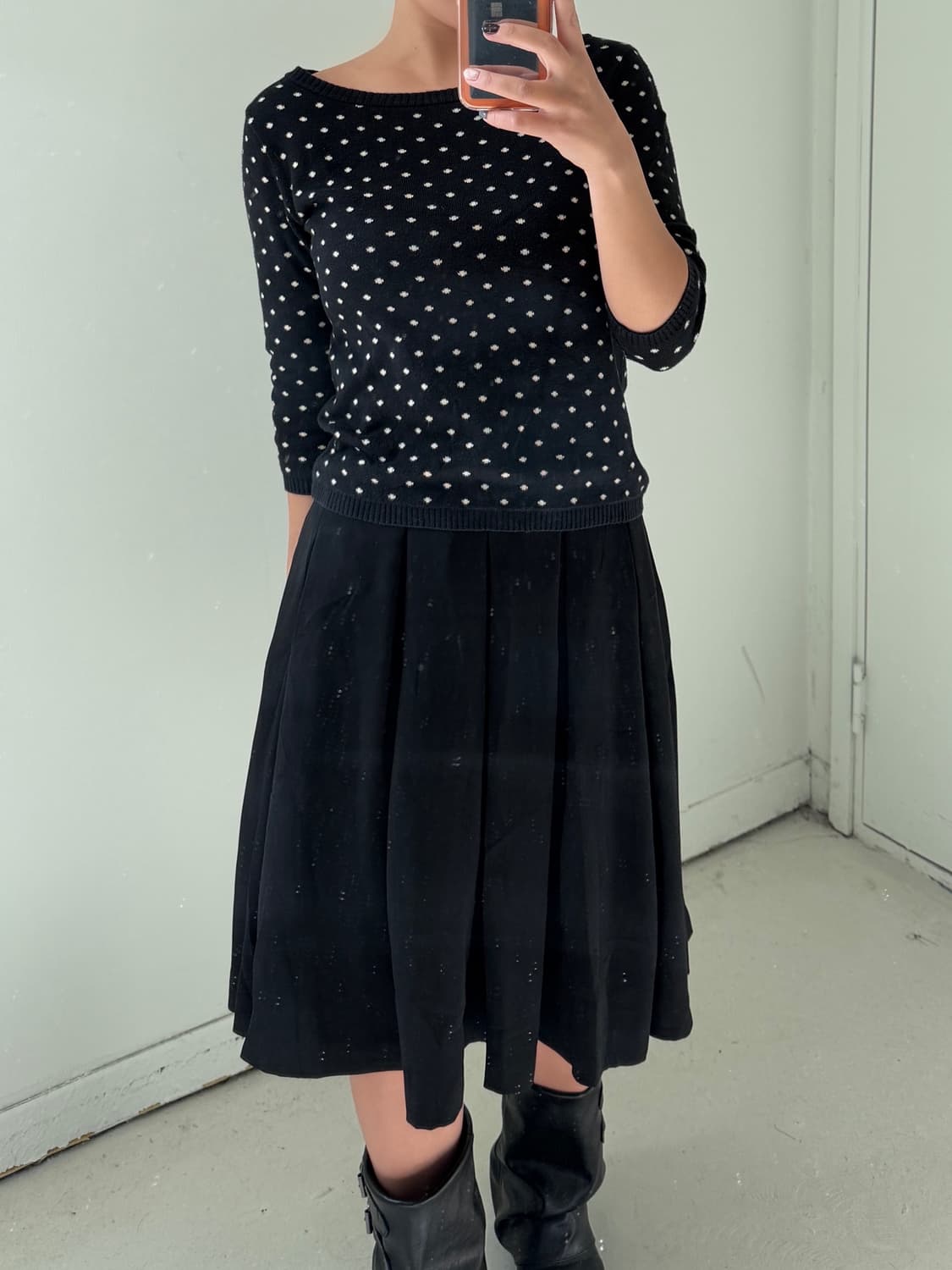 일본빈티지 블랙 핀턱 미디스커트 상품이미지3