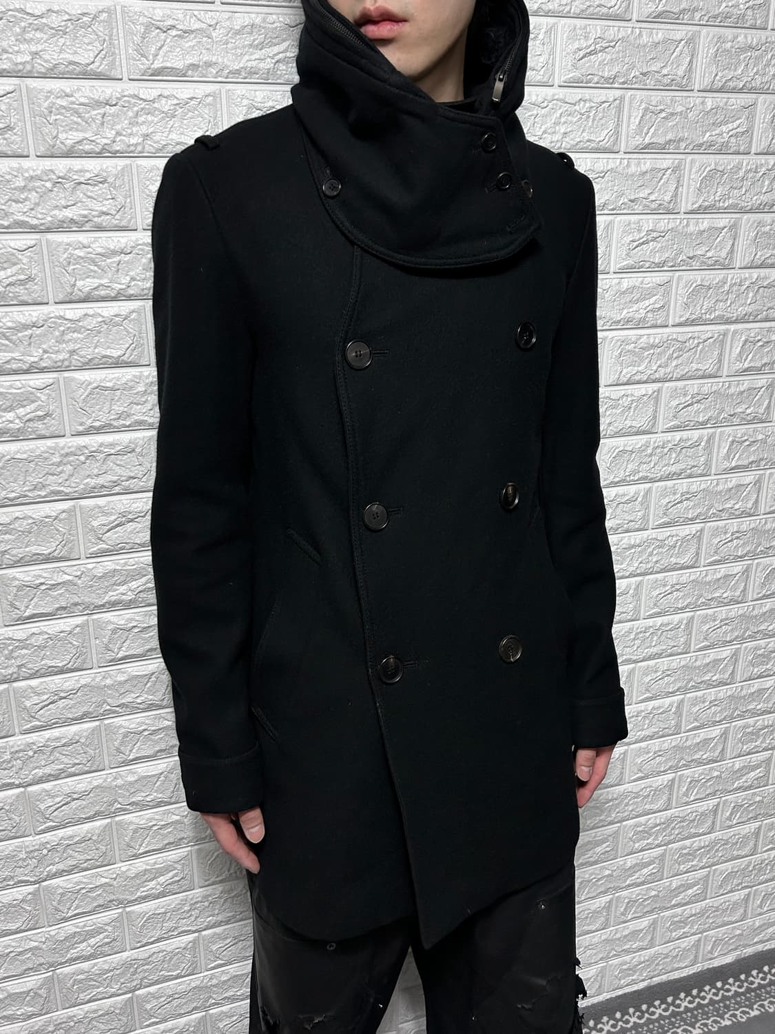 우영미 더블 브레스티드 하이넥 울 코트 상품이미지1