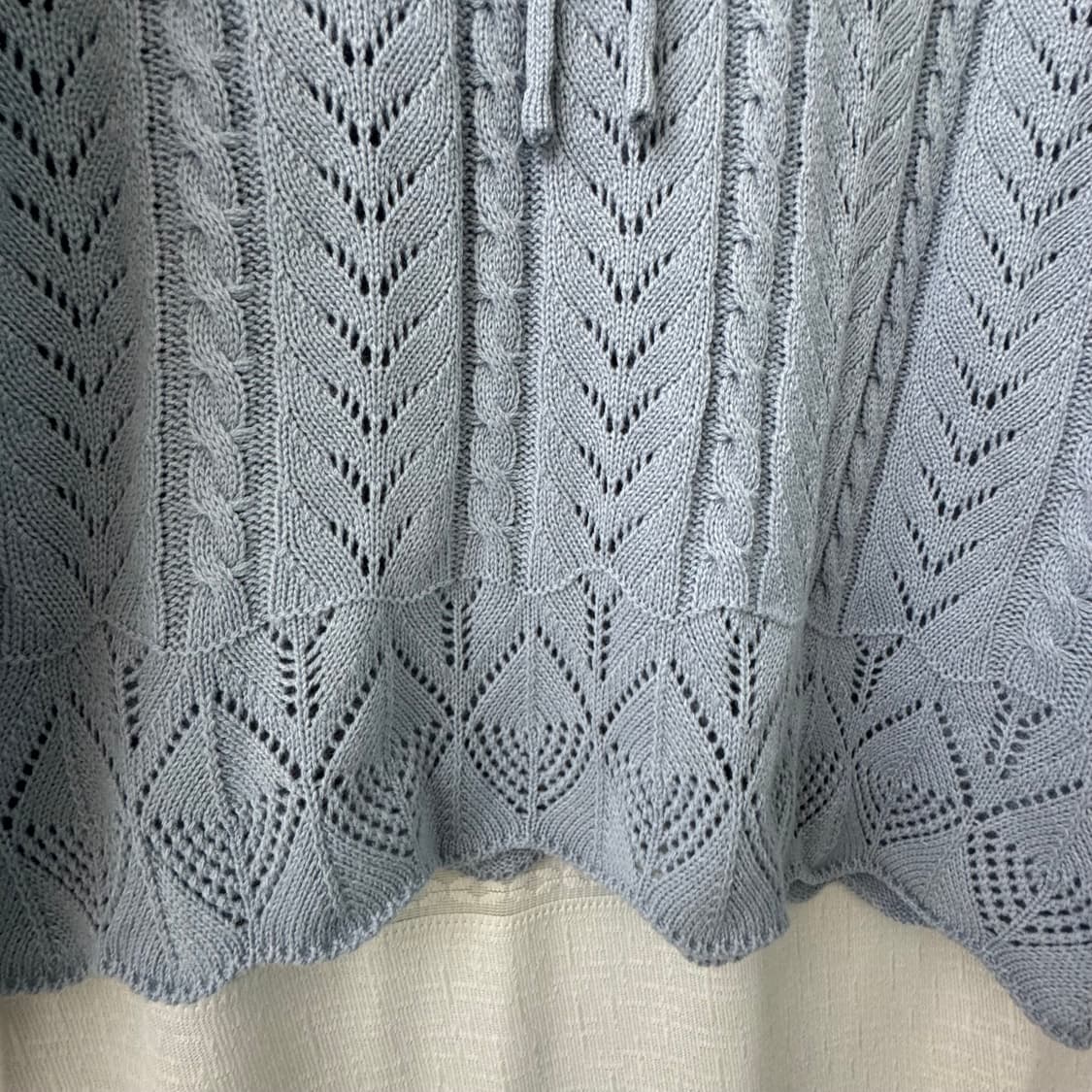 넘 예쁜 블루 리본 펀칭 긴팔 레이스 니트 여리핏 거의새것 상품이미지5