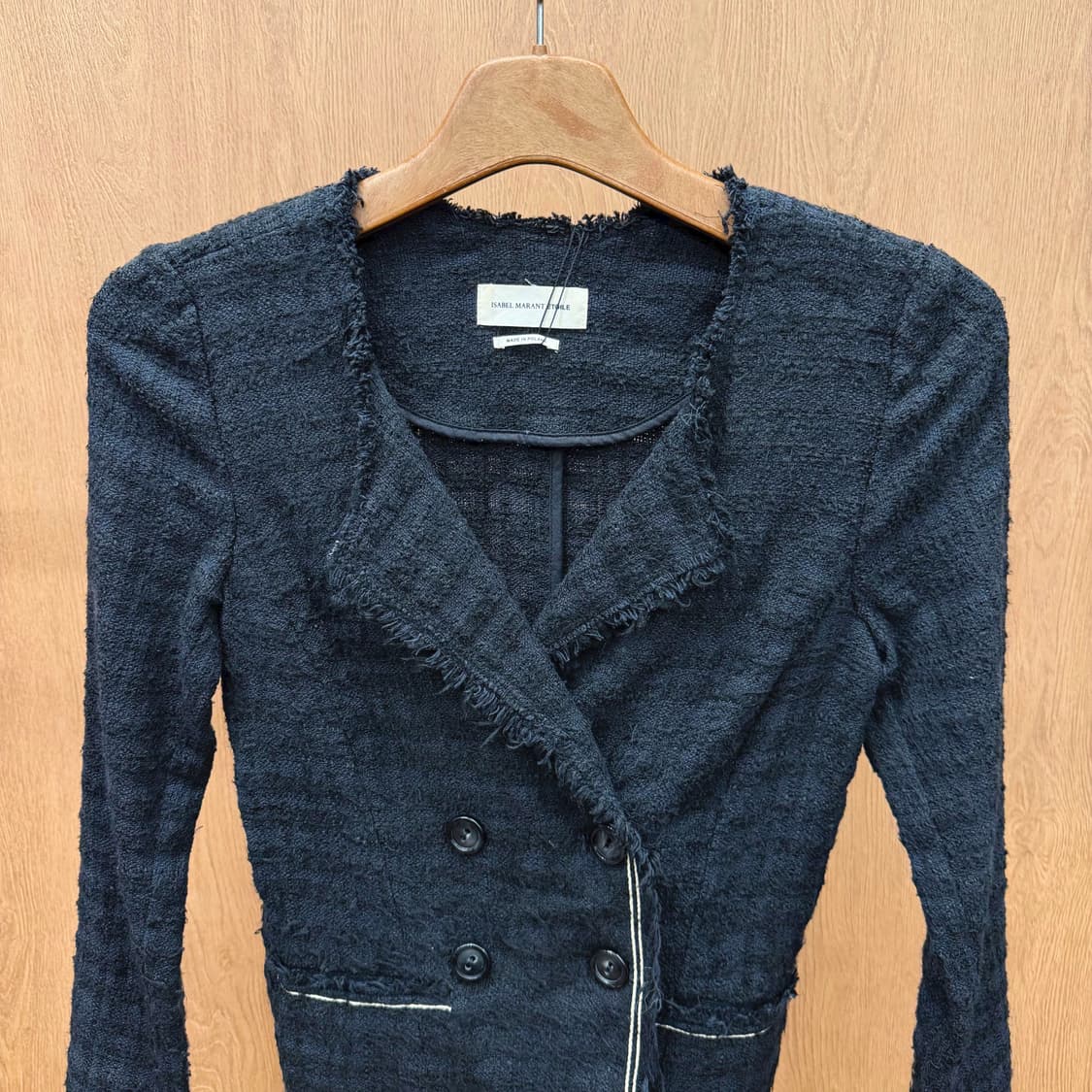 이자벨마랑 에뚜왈 트위드 자켓 더블 버튼 프린지 디테일 슬림핏 블랙 상품이미지3