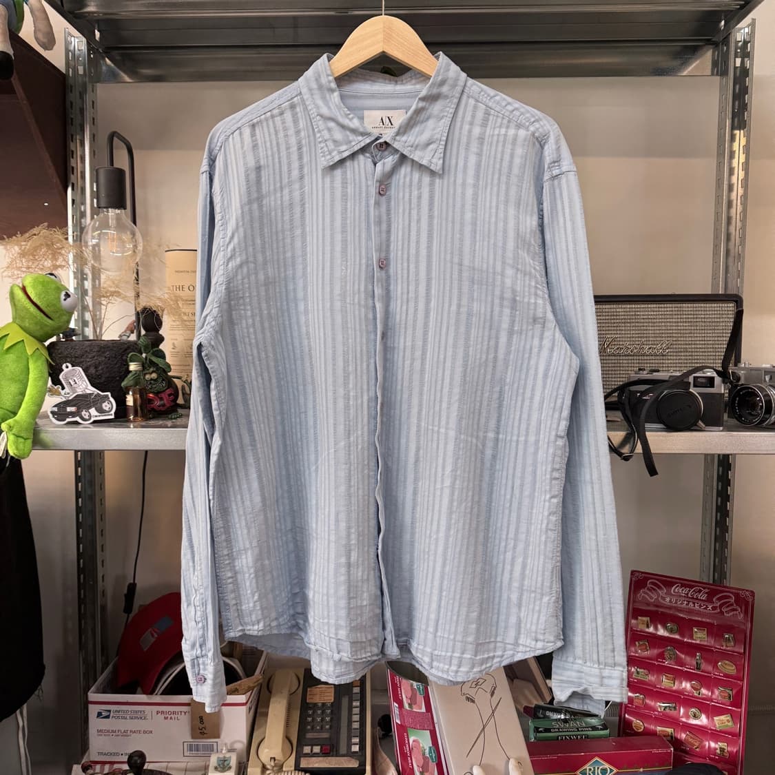 아르마니 익스체인지 스카이 블루 스트라이프 셔츠 XL 상품이미지3