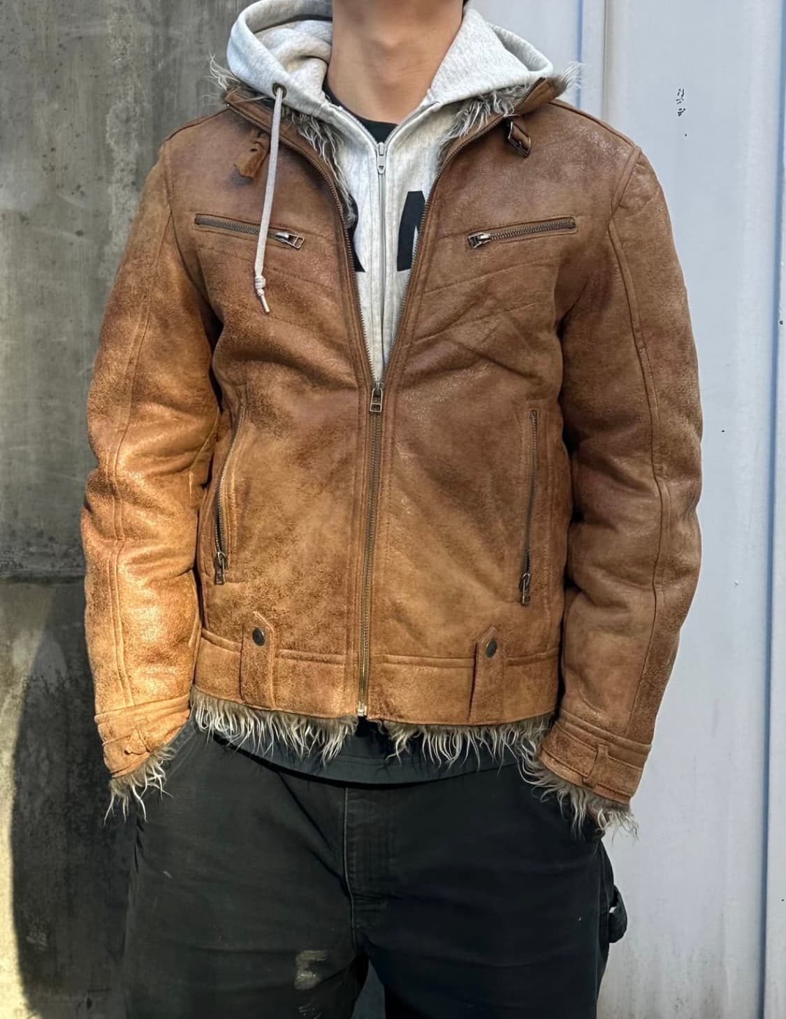 Semantic design aging suede fur jacket 상품이미지1