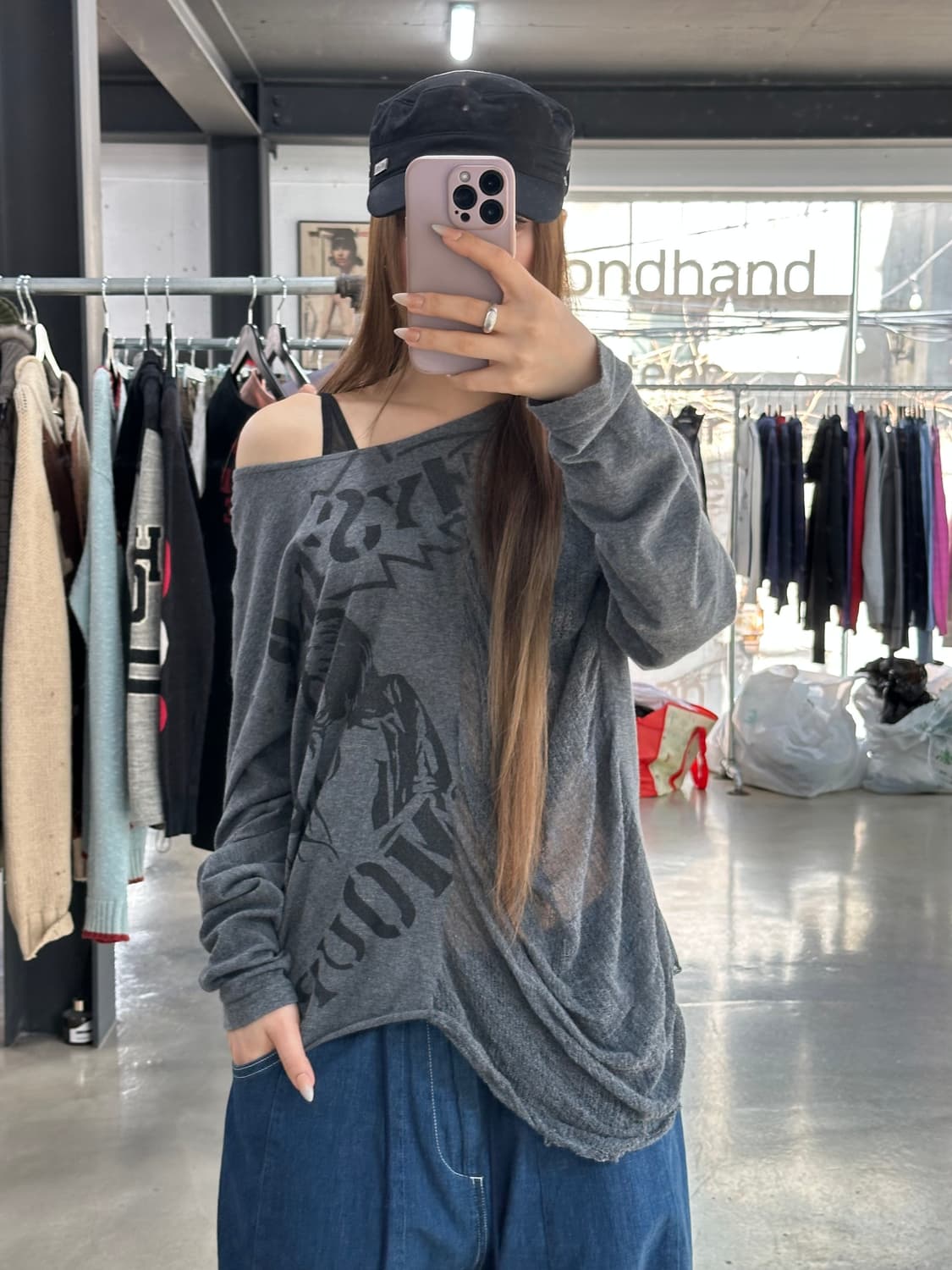 히스테릭글래머 드레이프 데미지 히스걸 롱슬리브긴팔티 상품이미지1